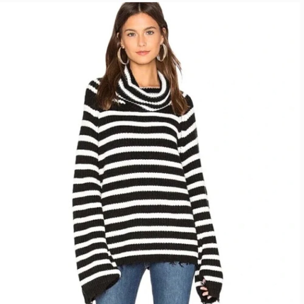 Sanctuary Women's Jagger Cowl Neck Sweater in Black and‎ White Stripes Size M